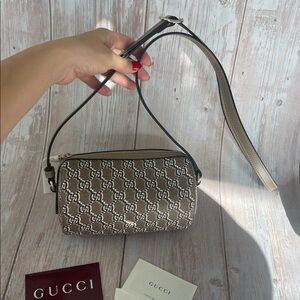 $2,400 New, Authentic GUCCI MINI SHOULDER BAG WITH GG SHADOW crossbody purse bag
